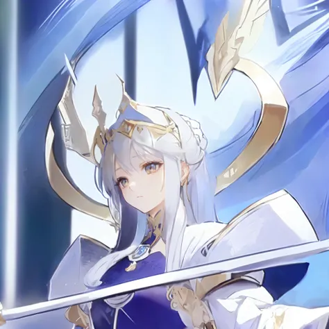 Queen,White long hair,Cold expression,Wearing a crown,Anime Goddess,Anime style,White eyes