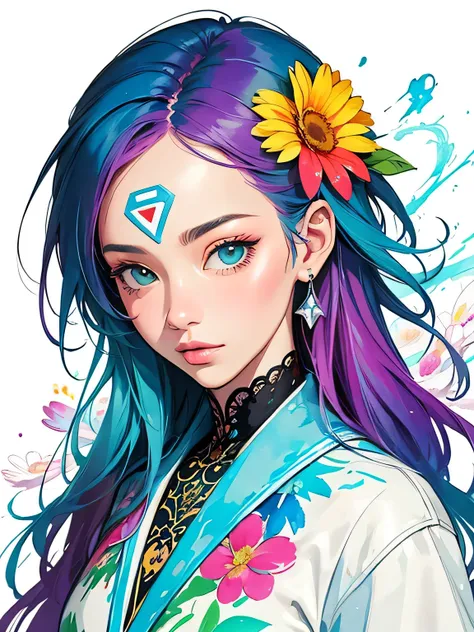 TAO Style、(((stylish fashion))), 8K Quality、Intense watercolor, Detailed watercolor art, Watercolor splash, Surreal, avant-garde pop art, Beautiful and expressive paintings, Beautiful artwork illustration, Very colorful tones, wonderful, Cool beauty, highe...