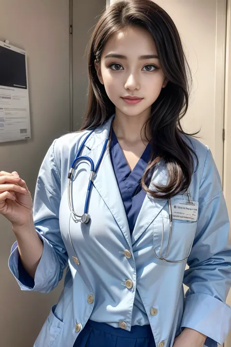 Realistic beautiful doctor、Stunningly beautiful、Doctor&#39;s white coat, Collared shirt、(Top quality、8K、32K、masterpiece、North African Trade Zone:1.3)、Ultra-high resolution,(Reality:1.4),Original Photography, Detailed face,,Beautiful hair, ((Doctor style)),...