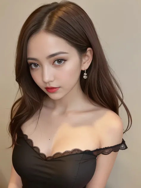 (8K, 4k, best quality, High resolution, Ultra-high resolution:1.1), (masterpiece, Practical, photo-Practical:1.1), 1 Girl,  Face, close up,  red lips,((Medium breasts)), (Big rift), (Willow Waist ) Long eyelashes, Eyeshadow,  small Face, big eyes,Bare shou...