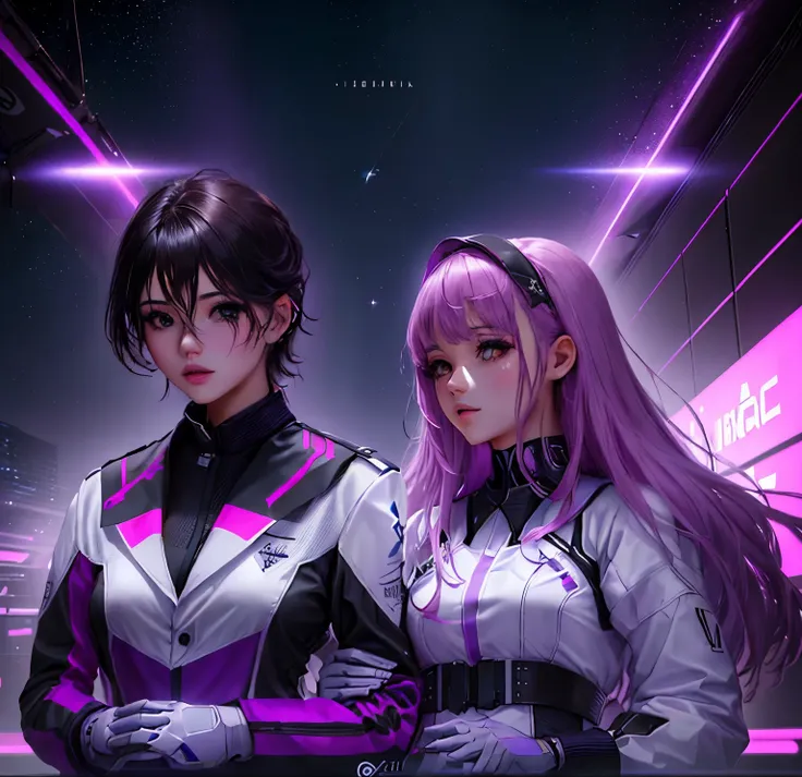 mejora la imajen personajes de anime vestidos de blanco y negro traje futurista gris blanco uniformes de operador de robots posando para una foto, sakimichan y frank franzzeta, chicas de primera linea style, finos detalles. chicas de primera linea, from ch...