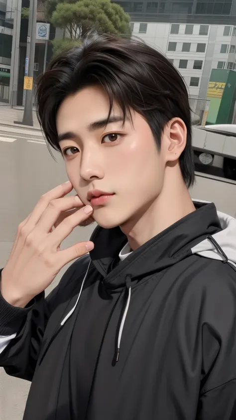 Close de uma pessoa vestindo um moletom com capuz e moletom, Homem bonito Anime, Garoto bonito na arte do Demon Slayer, manha, inspirado em Zhang Han, estilo anime masculino, inspirado em Bian Shoumin, delicate androgynous prince, Pose de anime bonita, sak...