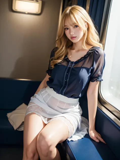 8K、Photo image masterpiece、highest quality、Super-resolution、Angle low-angle image from the feet、Voyeur、Beautiful woman with golden curly hair、((Blonde beauty))、With bangs、Impossibly cute face、And slim、Small breasts、High resolution、masterpiece、Exquisite Fun...