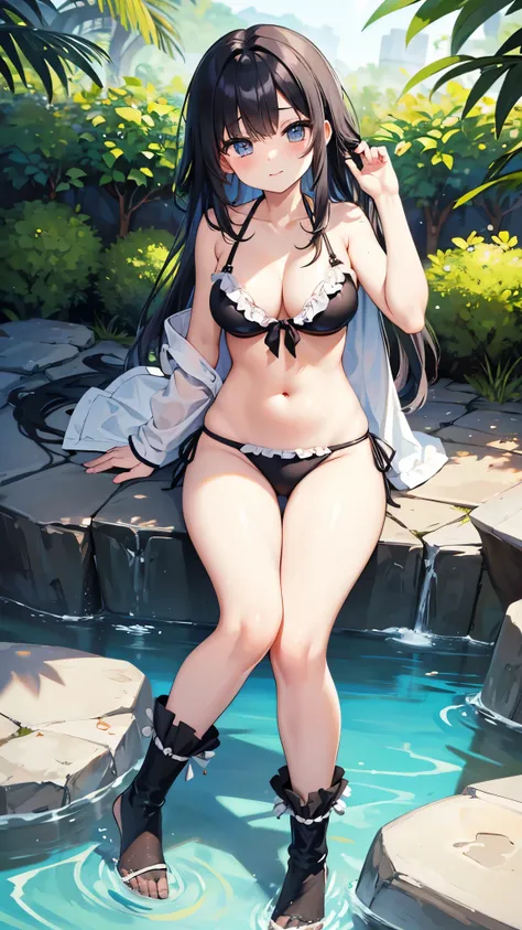 hot dwarf shougakusei shoujo in frilly bikini, black hair