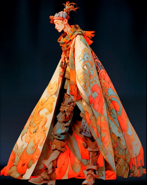 1 short person, Final Fantasy mimic character class, wrapped in patchwork patterned scarves and quilts, cross wrapped scarves, many layers of scarves and quilts, large beads and tassels, body and face wrapped in various patterned quilts and scarves. only t...