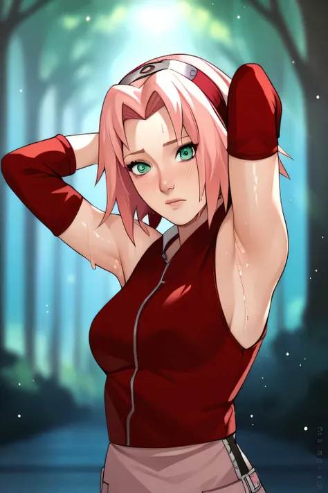 score_9,score_8_up,score_7_up,score_6_up,score_5_up,score_4_up BREAK skinny,choker,medium breasts,detached sleeves,outdoors,forest,shiny skin,bokeh,bloom,indoors,light particles,castle,space,1girl,haruno sakura,pink hair,short,hair,green eyes,forehead prot...