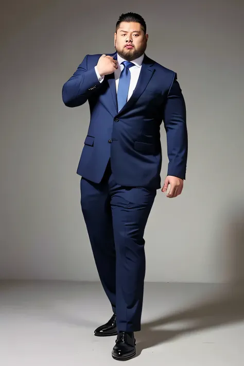 A large Japanese man wearing a suit、whole body、office、Thick legs、Thick arm muscles、Intimidating、Short Hair