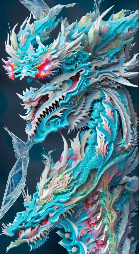 *8K masterpiece, highest quality, highest quality, Official Art, (Beauty and aesthetics: 1.3), Very detailed, (Fractal Art: 1.3), colorful, Ice and Chinese dragon, Serpentine body, nail, cyan and 1 Woman, Hanwomen&#39;s Media, Hanfu, cyan