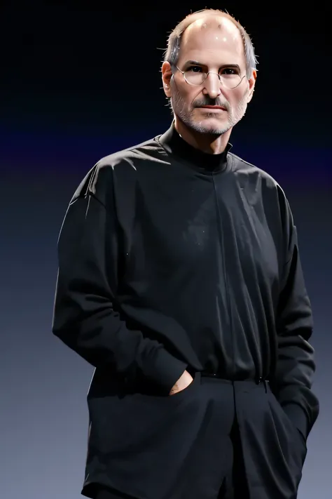 apple former ceo steve jobs, detailed representation of the face, detailed background, random pose, wearing his signature tuxedo...