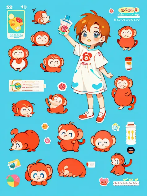 Theodor Seuss Geisel style, Kawaii Design, chibi, cute monkey