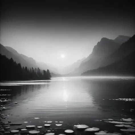 lake, ambient, monchrome, black-white, soft