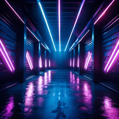 Tunnel with neon lights,high quality,ultra clear