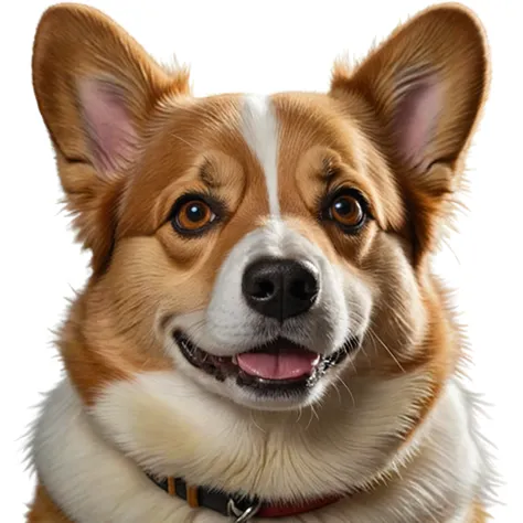 Close-up of a dog wearing a collar looking at the camera, Corgi, cute Corgi, Corgis in no mans sky, Corgi cosmonaut, depicting a Corgi made of fire, Surrealism, Rendering Naughty Dog, Corgi with [ Angel Wings ]!!, Close-up portrait shooting, Surreal, Surre...