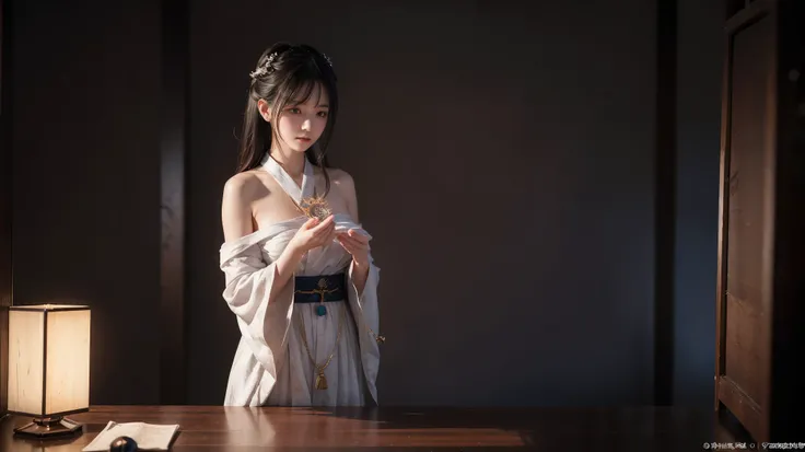 (One girl:1.3),alone,__Body parts__,, Official Art, unity 8k wallpaper, Super detailed, beautiful and aesthetic, beautiful, masterpiece, highest quality,A fantastic atmosphere, Calm palette, Calm mood, Soft Shading,, Shrine maiden, incantation, Amulet Fami...