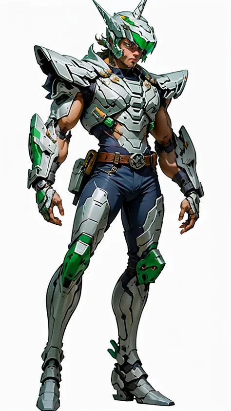 a man wearing a full-face helmet, a fantasy-style biotech armored combat suit, green eyes, (a composite layered chest armor), fu...