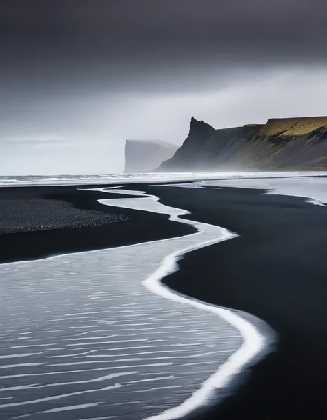 iceland black sand beach，the beauty of nature in black and white，iceland&#39;s black sand beaches are an otherworldly sight。thes...