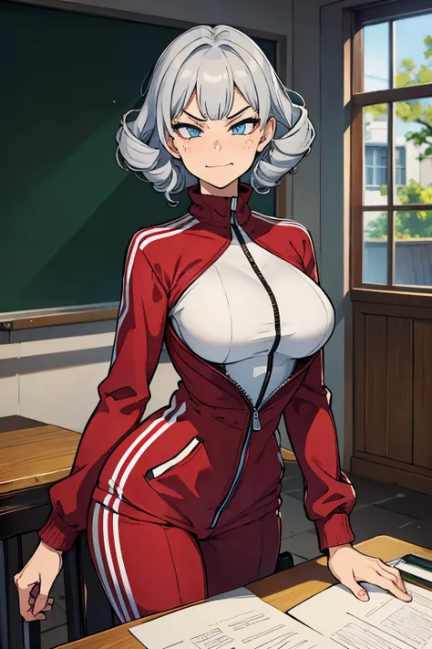 (SFW), (masterpiece:1.2), highest quality, masterpiece, High resolution, original, Highly detailed wallpaper, (Super detailed), (Best illustrations), (Best Shadow), tall, Very large breasts,Very taut chest, (Long sleeve red tracksuit:1.0), One girl, View V...