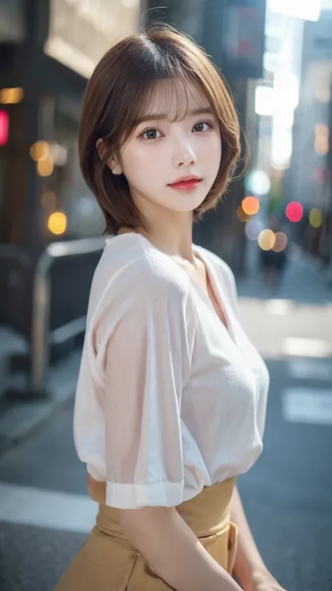 Woman standing upright facing the camera、lightly dressed、exposed、thin white shirt、(highest quality,masterpiece:1.3,超A high resolution,),(super detailed,caustics),(Photoreal:1.4,RAW shooting,)ultra-realistic capture,very detailed,High definition 16K for hum...