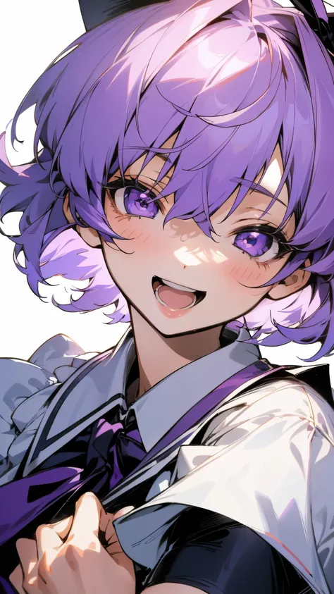1girl、Yuitsuki Yukari、Light purple hair、short hair、(Hair between the eyes) )、Upper body close-up、Laughter