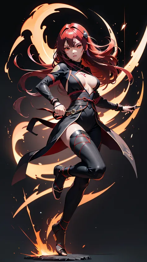 最high quality、Best image quality、masterpiece、girl((Age 25、 By becoming、Best Bust、Medium Bust,Wide open breast tea、Red glowing eyes,Black hear、Red Mesh、Disheveled Hair、Lointail、thin,The highest valley、Open chest、Luminous Wristbands、hair ornaments、Show the w...