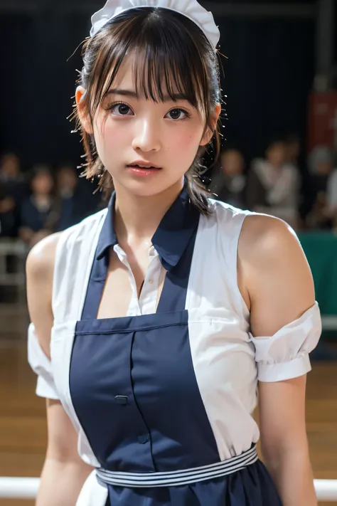 (8k, RAW Photos,highest quality, High resolution:1.1), (Ultra-realistic:1.4),(Realistic, Realistic:1.3),The Beauty of Japan、Rhythmic gymnastics club、Rhythmic Gymnastics Uniform、((Upper Body:1.3)),Maid Cafe、((Maid:1.3))