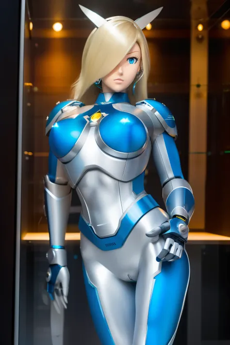 ultra detailed of a woman cyborg, 1girl, (natural skin texture, realistic eye details:1.2) rosalina, alone, breasts, blue eyes, ...