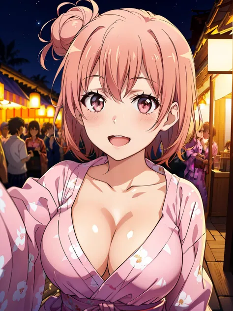 ((highest quality, High resolution,  Perfect Pixel,  4k)), (1 girl),  (Beautiful Anime Girls), 
Watching the audience, 
Perfect body, 

yuigahama yui, short hair, Big Breasts、Brown eyes、Detailed eyes、Letting your hair down、

(blush), smile、Open your mouth ...