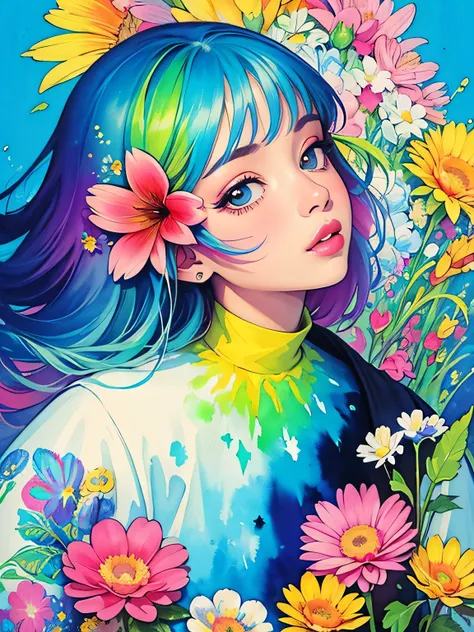 Komugiko 2000 Style、(((stylish fashion))), 8K Quality、Intense watercolor, Detailed watercolor art, Watercolor splash, Surreal, avant-garde pop art, Beautiful and expressive paintings, Beautiful artwork illustration, Very colorful tones, wonderful, Cool bea...