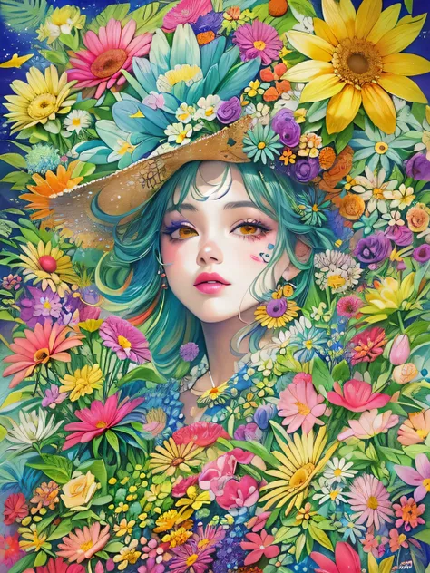 Komugiko 2000 Style、(((stylish fashion))), 8K Quality、Intense watercolor, Detailed watercolor art, Watercolor splash, Surreal, avant-garde pop art, Beautiful and expressive paintings, Beautiful artwork illustration, Very colorful tones, wonderful, Cool bea...