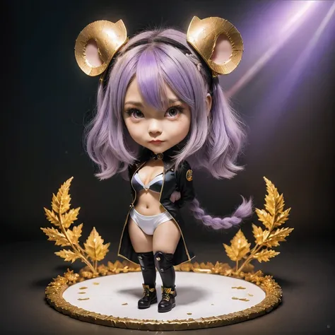 （（Titanium helmet））a cartoon image of a girl with a purple hair and a black top, kda, character art of maple story, （（Deer antler hair accessories））advanced digital chibi art, arcane art style,6 d sprite, genshin impact character, official character art, c...