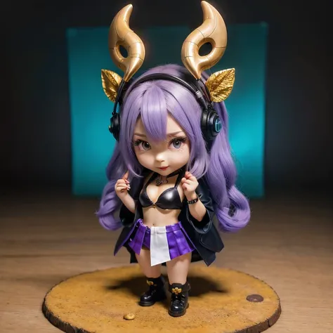 （（Titanium helmet））a cartoon image of a girl with a purple hair and a black top, kda, character art of maple story, （（Deer antler hair accessories））advanced digital chibi art, arcane art style,6 d sprite, genshin impact character, official character art, c...