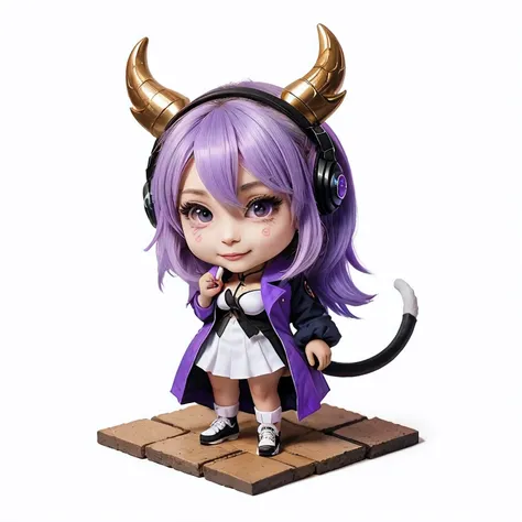 （（Titanium helmet））a cartoon image of a girl with a purple hair and a black top, kda, character art of maple story, （（Deer antler hair accessories））advanced digital chibi art, arcane art style,6 d sprite, genshin impact character, official character art, c...