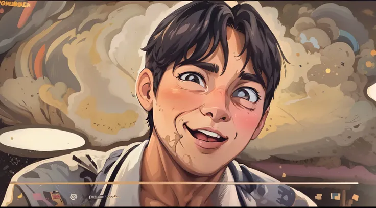 young 17 year old man is smiling suspiciously