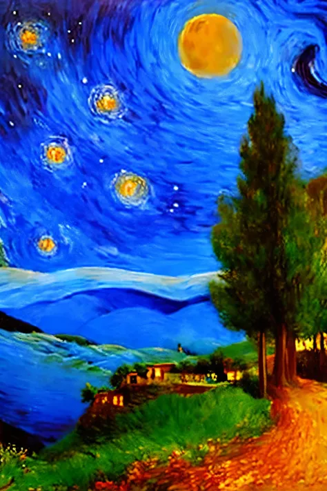 fanggao, youhua, masterpiece, best quality, night sky, no human,lake, impressionism,