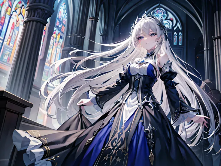 perfect face,create a mesmerizing high-resolution masterpiece (1.2) of a gothic anime girl with long, flowing white hair and pie...