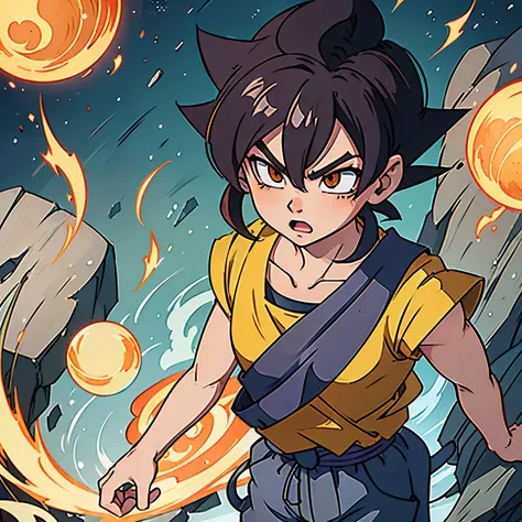 Goku de dragon ball no estilo de desenho de animes do Studio ghibli.