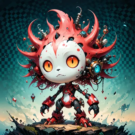 red and white checkered background,(best quality,4k,8k,highres,masterpiece:1.2),ultra-detailed,surrealist style,in style of Daniel Merriam,lovely style biopunk monster concept,character concept design,
BREAK
(full_shot:1.2),negative space composition,