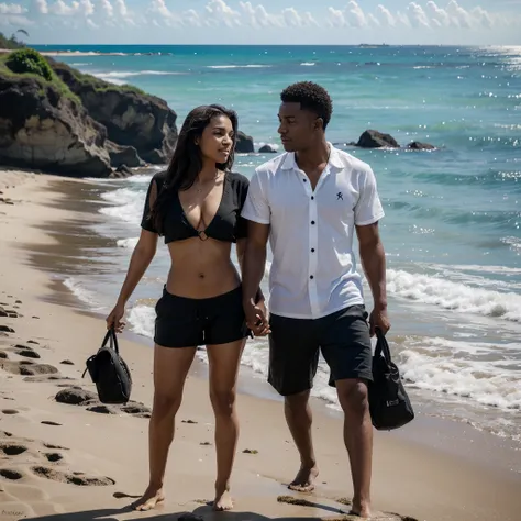 Casal de negros olhando a paisagem da praia