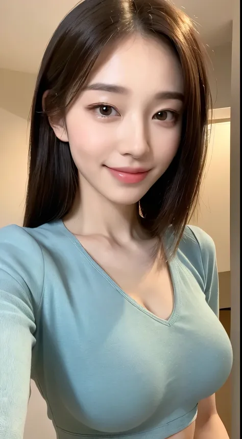 ((Best Quality, 8K, Masterpiece: 1.3)), 1girl, Slim Abs Beauty: 1.3, (Hairstyle Casual, Big Breasts: 1.2), Dress: 1.1, Super Fine Face, Delicate Eyes, Double Eyelids, Smile, Home