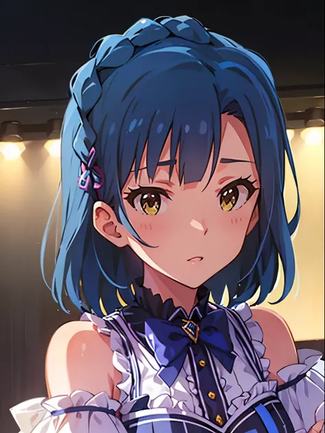 yuriko nanao (million live), 1 girl, Solo, Cute Girl,Best Quality, Ultra-detailed, 8K, High resolution, detailed face, detailed lips, portrait, despair, heavy breathing, looking at viewer, in the backstage, depth of field,