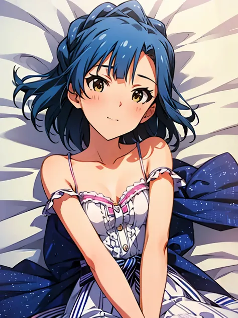 yuriko nanao (million live), 1 girl, Solo, Cute Girl,Best Quality, Ultra-detailed, 8K, High resolution, detailed face, portrait, lying on the bed, on back,