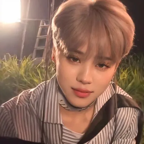 um close de uma pessoa em um campo, Jiminthe full lips, accurate Jimin face, park Jimin, Jimin, Jiminthe right eyelid is swollen, Jimino nariz grego, portrait of jossi do blackpink, com cabelo curto, BTS, chorando e sorrindo freneticamente, jossi do blackp...