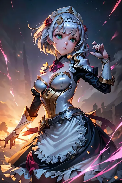[noelledef]:1.5,((masterpiece,highest quality,Detailed images,Beautiful images))1.4(noelle images、Bob Hair、Serious expression、Reach out、Put a yell、Aura rises、A whirlwind rages、Sandstorm、Bright lighting overall、Backlight、A fantastic atmosphere、Thick Fog)1.1...