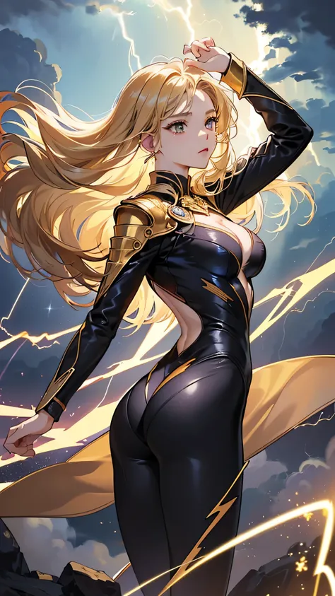 最high quality、Best image quality、masterpiece、With a girl((18-year-old、Best Bust、Large bast、D-cup breasts with firmness、Beautiful golden eyes、Tied to the cross、Spread your chest wide,Blonde long hair、Slender、Big Valley、Gold Bodysuit,Show the whole body、Open...