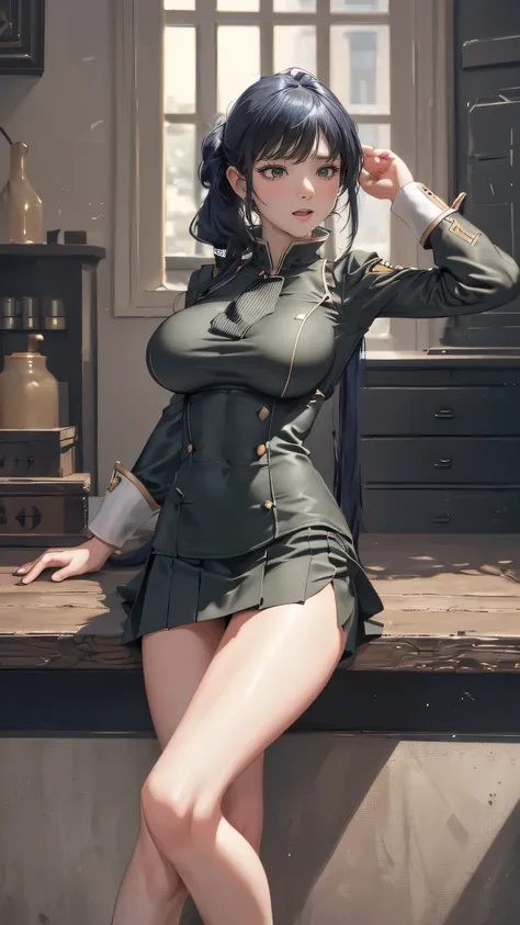 (random poses:1.2),military uniform,mini skirt,Panty stocking,(Thin type:1.8),(big breasts:1.5),(random hairstyle),(Highest image quality,(8K), Ultra-realistic, Best Quality, High quality, High Definition, high quality texture, high detailing, Beautiful de...