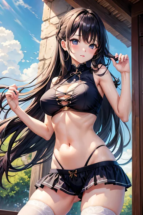 Long Hair、Big Breasts、Ｔback、Belly button、No bra、No underwear、Bloomers
