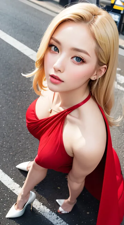 (so beautiful)、(Beautiful Face:2)、(Detailed face:1.1)、(European:1.5)、(Miss Universe)、(She stood up:1.1)、Spread your legs,(red dress made of thick fabric:1.1)、(Raise the hem of a dress:1.5)、(Show me your white panties:1.5)、(dressing:2)、High heels、(wearing h...