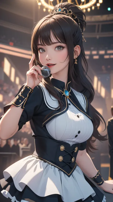 random Idol costume,(sing:1.2),(Random Pose),(Thin type),(large breasts),(random hairstyle),(Highest image quality, (8K), Ultra-realistic, Best Quality, High quality, High Definition, high quality texture, high detailing, Beautiful detailed, fine detailed,...