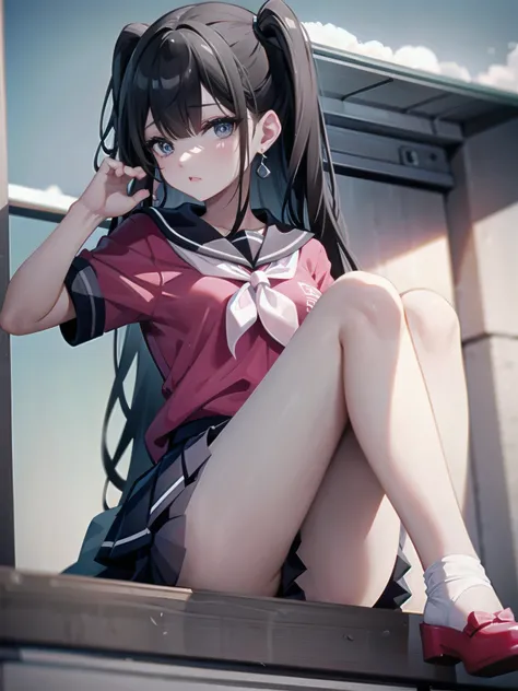 A high school girl masturbates on the roof of the school building