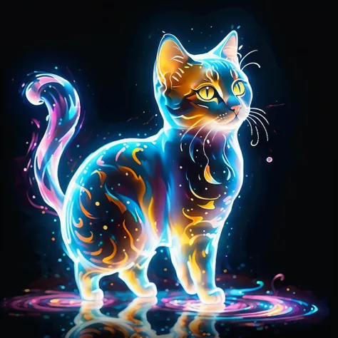 glowing energy forms the shapes of a cute cat, forming intricate patterns that seem to ripple and shift with the passage of time...